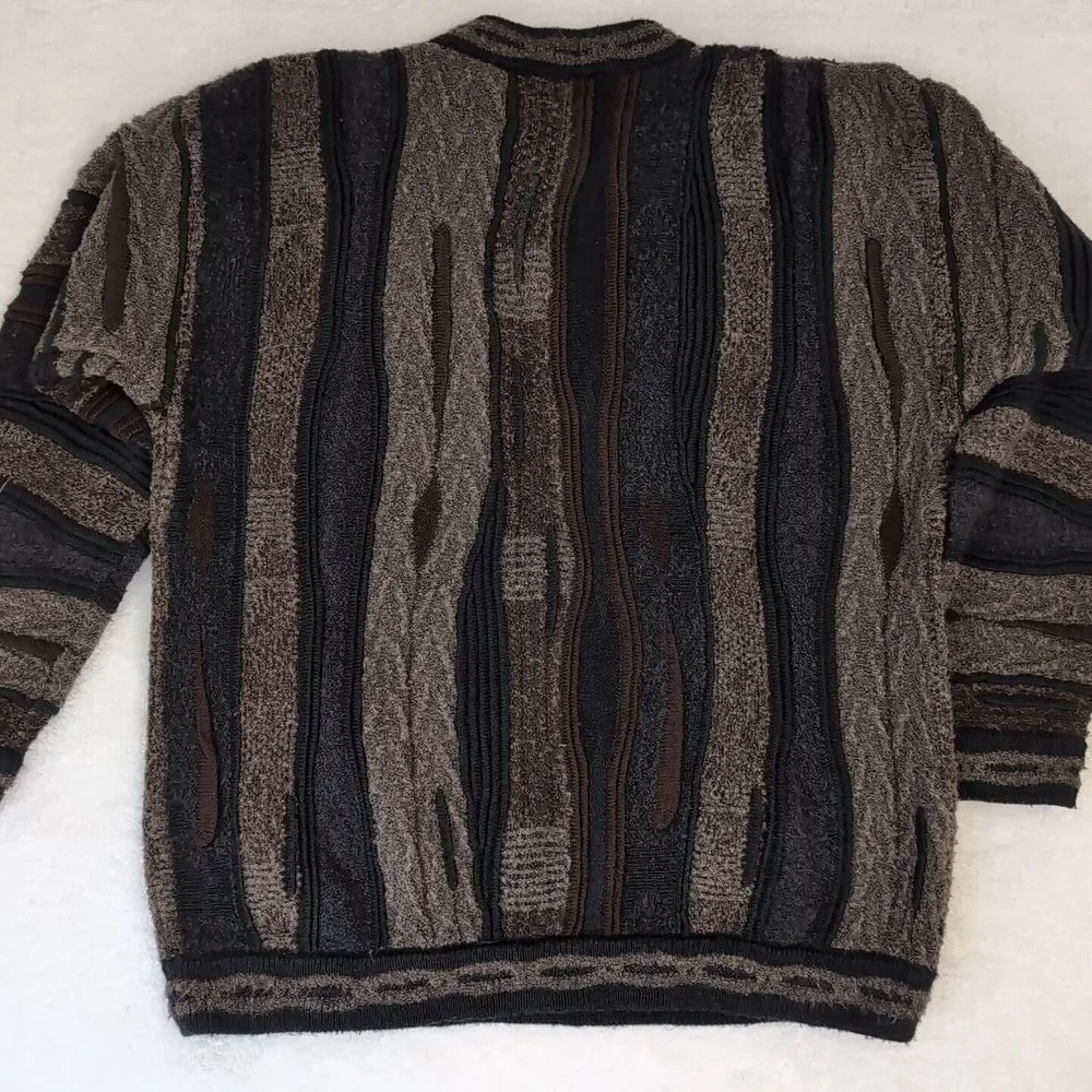 Vtg Croft & Barrow Coogie Style Sweater Cosby 3D Textured grandpa  Earth Brown L